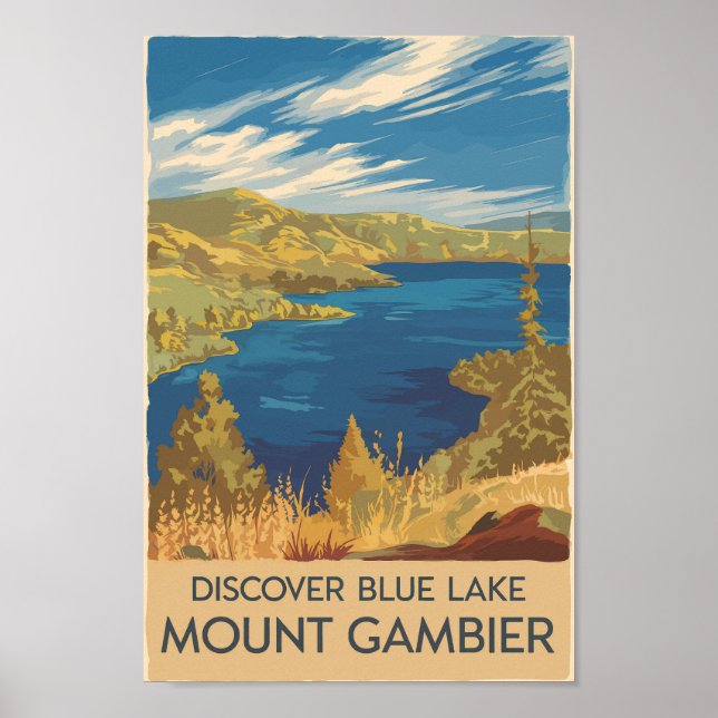 Affiche Mount Gambier Australie Illustration Travel Art (Devant)