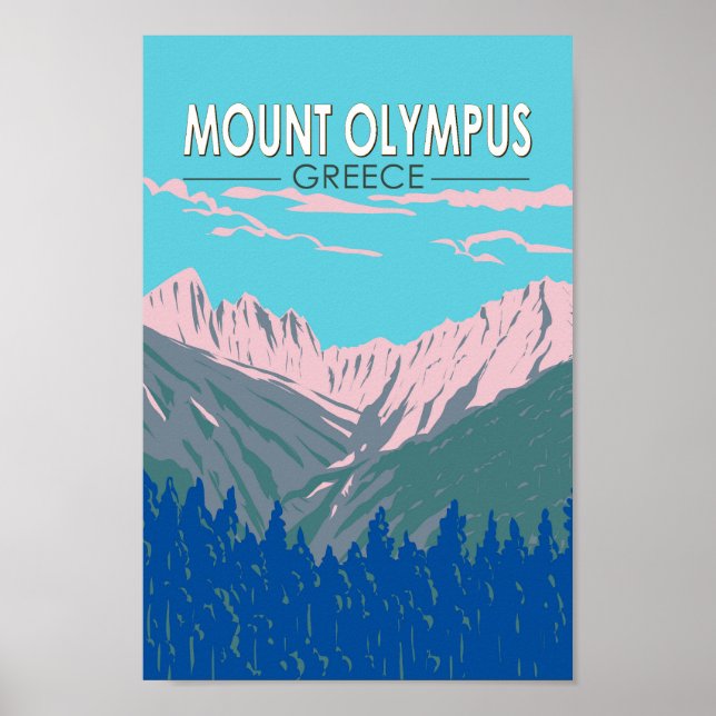 Affiche Mount Olympus Grèce Travel Art Vintage (Devant)