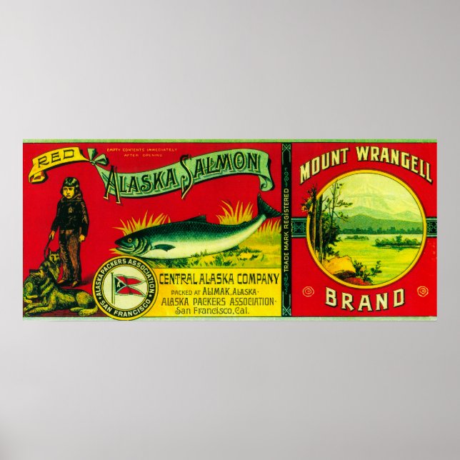 Affiche Mount Wrangell Saumon Can LabelAlimak, AK (Devant)