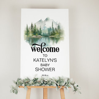 Affiche Mountain Adventure Forest Baby shower de verdure