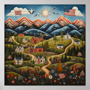 Affiche Mountain Community American Folk Art