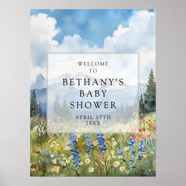Affiche Mountain Floral Meadow Baby Shower Welcome Sign (Devant)