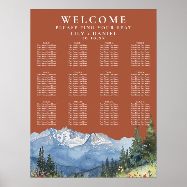 Affiche Mountain Floral Terracotta Wedding Seating Chart (Devant)