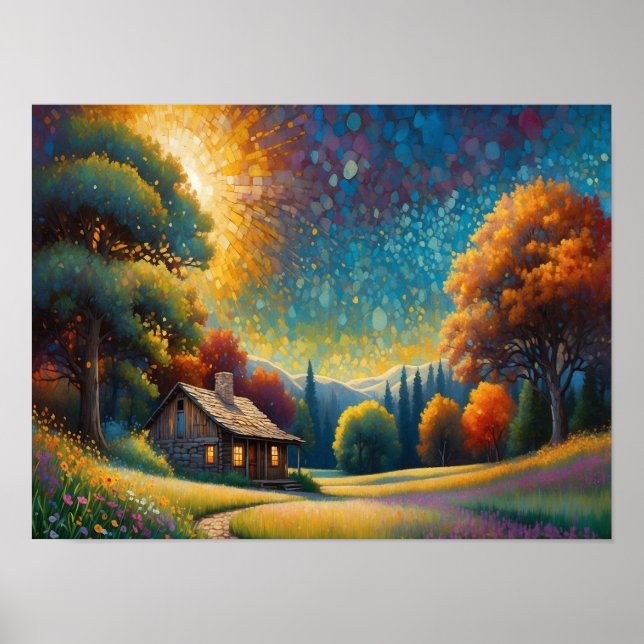 Affiche Mountain Forest Cabin Art (Devant)