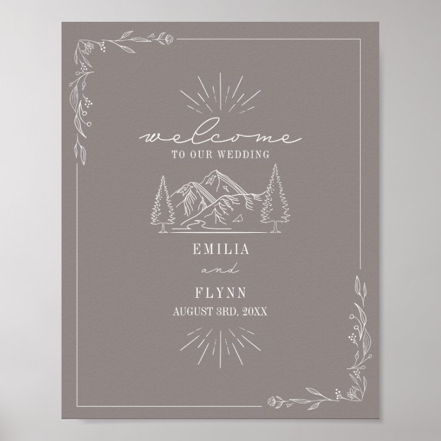 Affiche Mountain Line Art Amethyst Mariage Bienvenue (Devant)