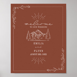 Affiche Mountain Line Art Terracotta Mariage Bienvenue