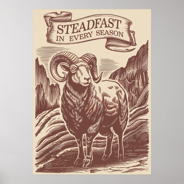 Affiche Mountain Ram Steadfast Nature Bois Design (Devant)
