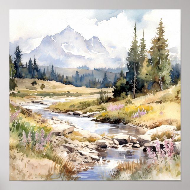 Affiche Mountain River Colorado peinture aquarelle (Devant)