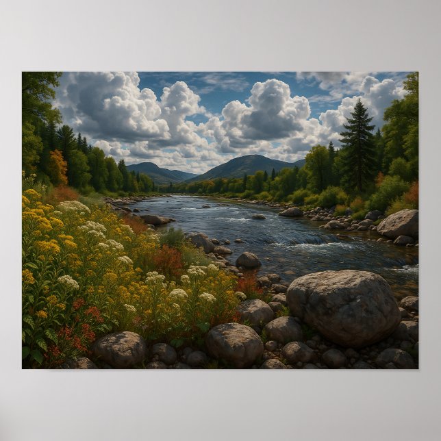 Affiche Mountain River Wildflowers Landscape  (Devant)