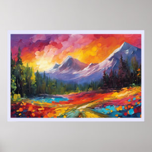Affiche Mountain Sunrise Art coloré impressionniste