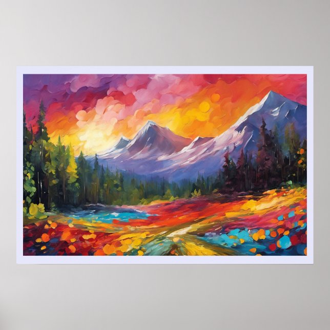 Affiche Mountain Sunrise Art coloré impressionniste (Devant)