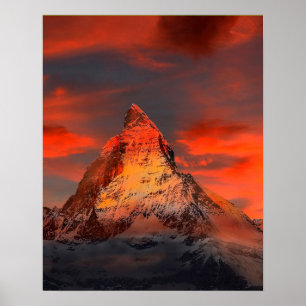 Affiche Mountain Switzerland Matterhorn Zermatt Red Sky