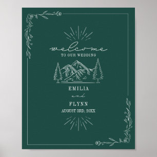Affiche Mountains Line Art Emerald Mariage