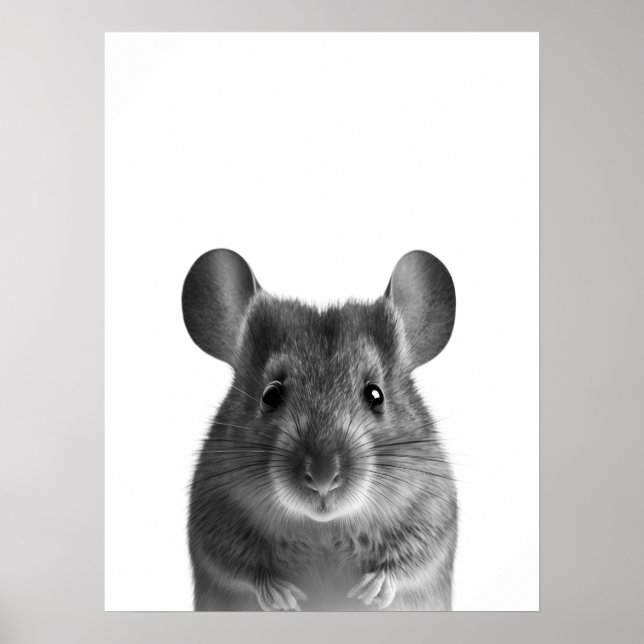 Affiche Mouse Woodland Modern Portrait noir blanc (Devant)