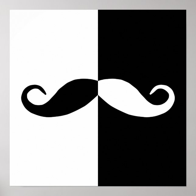 Affiche Moustache à moitié noire et blanche (Devant)