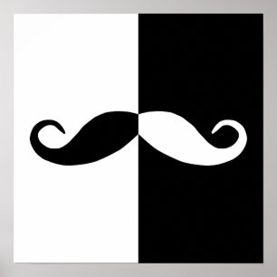 Affiche Moustache moitié noire et blanche