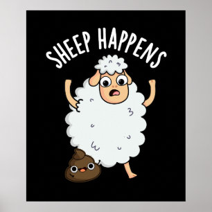 Affiche Mouton Arrive Drôle Caca Jeu de Mots Fond Sombre