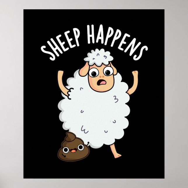 Affiche Mouton Arrive Drôle Caca Jeu de Mots Fond Sombre (Devant)