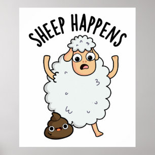Affiche Mouton arrive drôle de caca jeu de mots