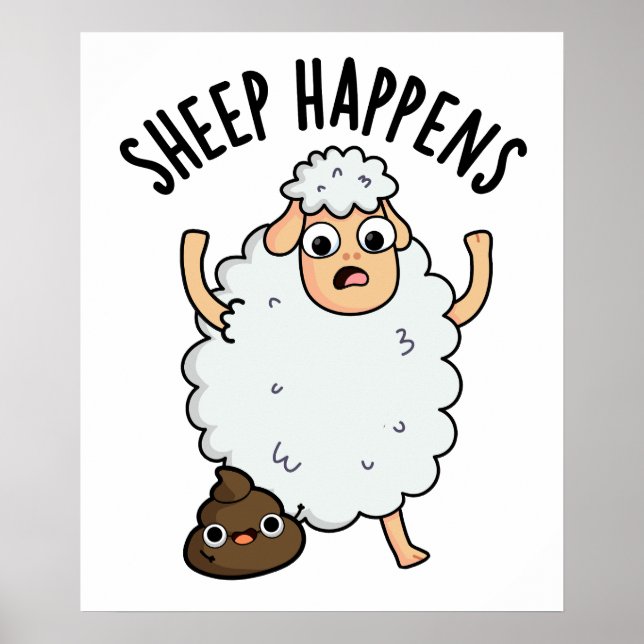 Affiche Mouton arrive drôle de caca jeu de mots  (Devant)