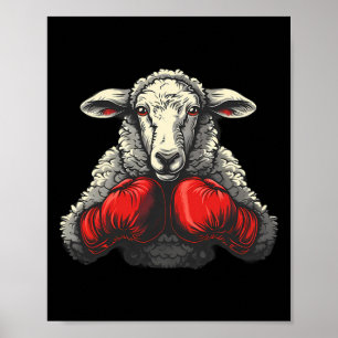 Affiche Mouton boxeur avec gants de boxe Kickboxing Drôle