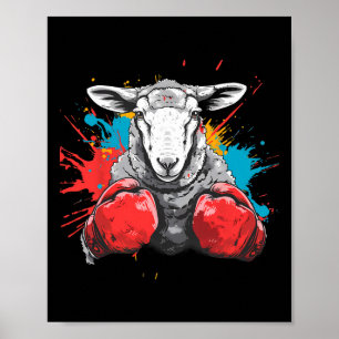 Affiche Mouton Boxeur Avec Gants De Boxe Kickboxing Drôle 