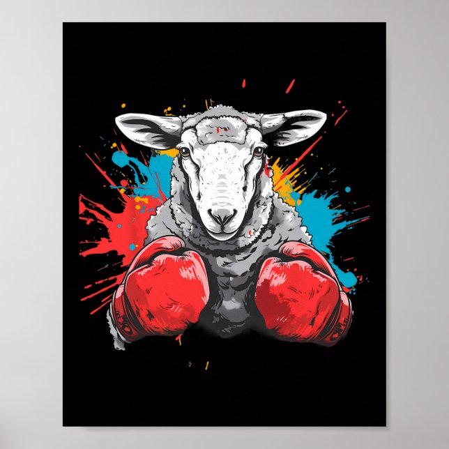 Affiche Mouton Boxeur Avec Gants De Boxe Kickboxing Drôle  (Devant)