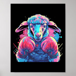 Affiche Mouton boxeur avec gants de boxe Kickboxing Drôle