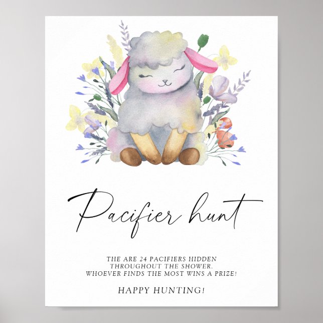 Affiche Mouton - chasse au pacificateur jeu de baby shower (Devant)