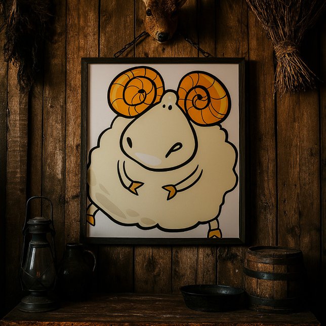 Affiche Mouton de bande dessinée avec des cornes enroulées (Créateur téléchargé)
