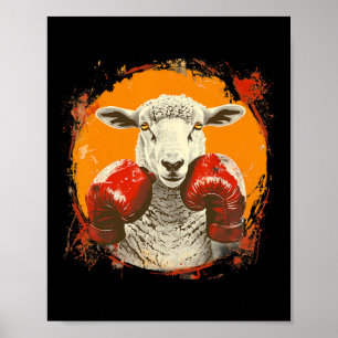 Affiche Mouton de boxe avec gants de boxe Kickboxing Drôle