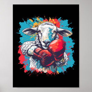 Affiche Mouton de boxe gants de boxe kickboxing drôle B