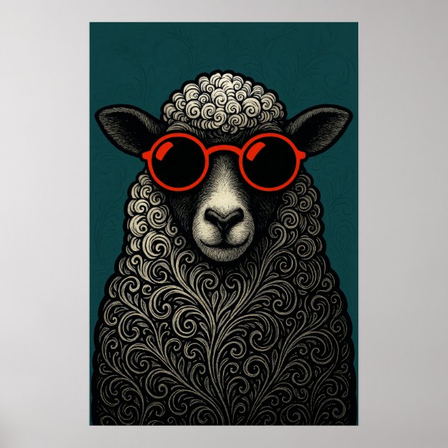 Affiche Moutons bouclés cool et fantaisistes (Devant)