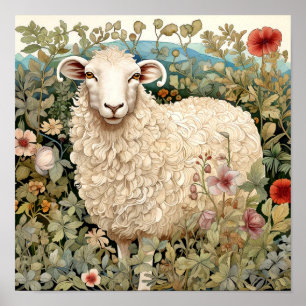 Affiche Moutons dans la peinture des prés