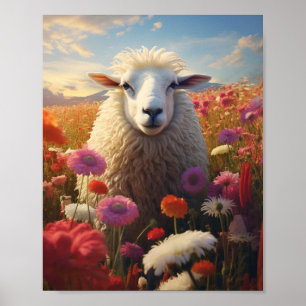 Affiche Moutons dans un champ de fleurs 🌺
