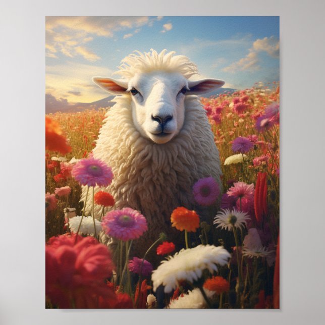 Affiche Moutons dans un champ de fleurs 🌺 (Devant)