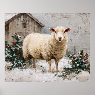 Affiche Moutons dans une scène hivernale enneigée