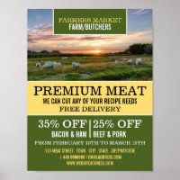 Moutons en campagne, fermiers et boucher Publicité