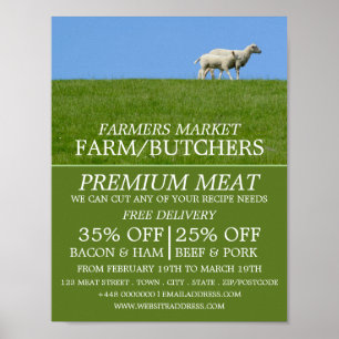 Affiche Moutons sur l'herbe, l'agriculteur et le boucher P