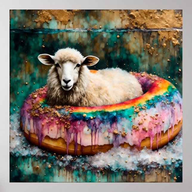 Affiche Moutons sur un arc-en-ciel Couleur Doughnut flotta (Devant)