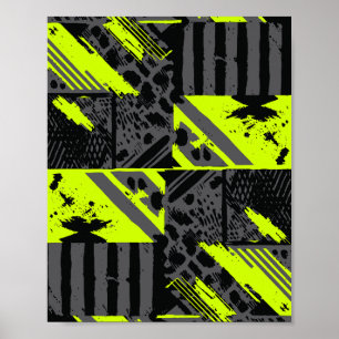 Affiche Mouvement Abstrait en Lime vert, noir et gris