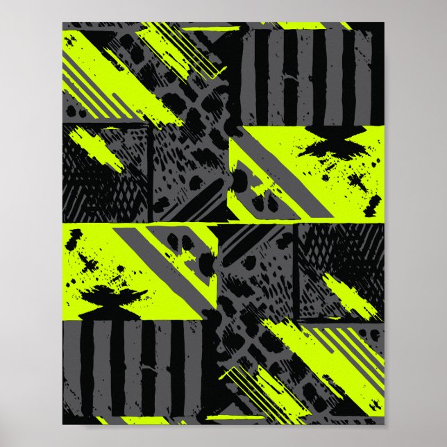 Affiche Mouvement Abstrait en Lime vert, noir et gris (Devant)