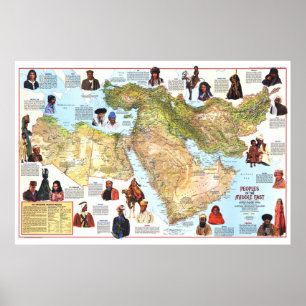 Affiche " Moyen-Orient : 1972 Carte des peuples et des cul