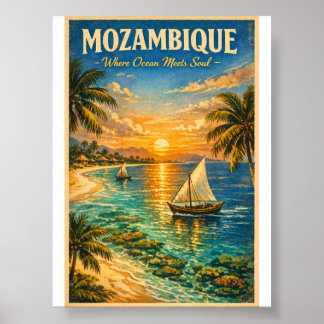 Affiche Mozambique Paradis – Voyages à l'ancienne
