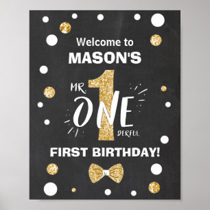 Affiche Mr Onederful Birthday Welcome Sign Boy Black Gold