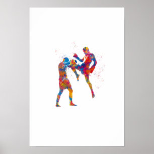 Affiche Muay chasseur thaï en aquarelle