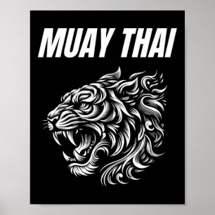 Affiche Muay Thai Mma Combat Tatouage Tigre Rugir Kickboxi