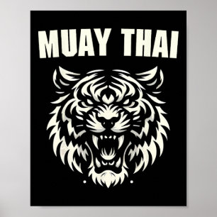 Affiche Muay Thai Mma Combat Tatouage Tigre Rugir Kickboxi