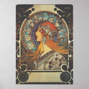 Affiche Mucha Art Nouveau Femme Vintage French Zodiac Post