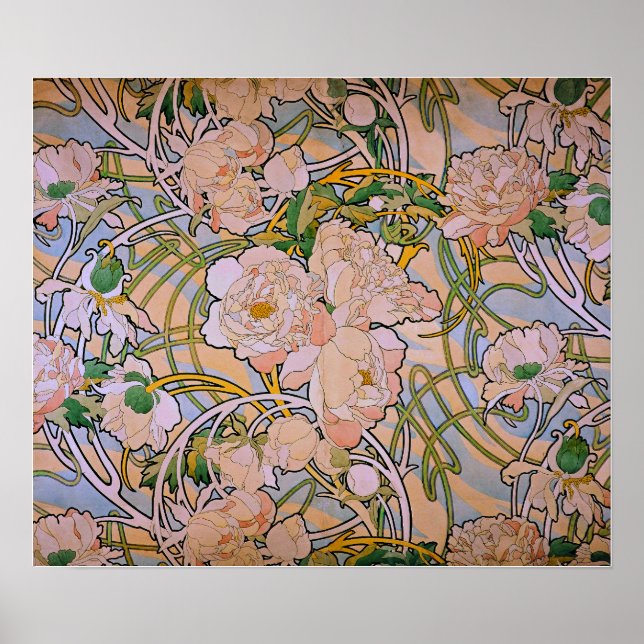 Affiche Mucha - Pivoines (Devant)